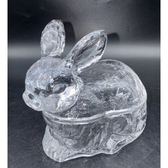 Williams Sonoma Clear Textured Glass Bunny Shaped Candy Trinket Covered Dish - Picture 1 of 10